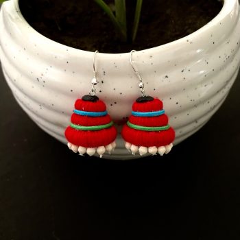 Red and White Cone Shaped Jute Earring