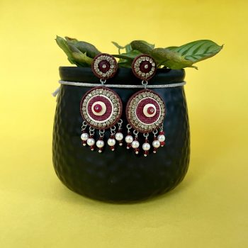 Maroon Circle Shaped Jute Earring